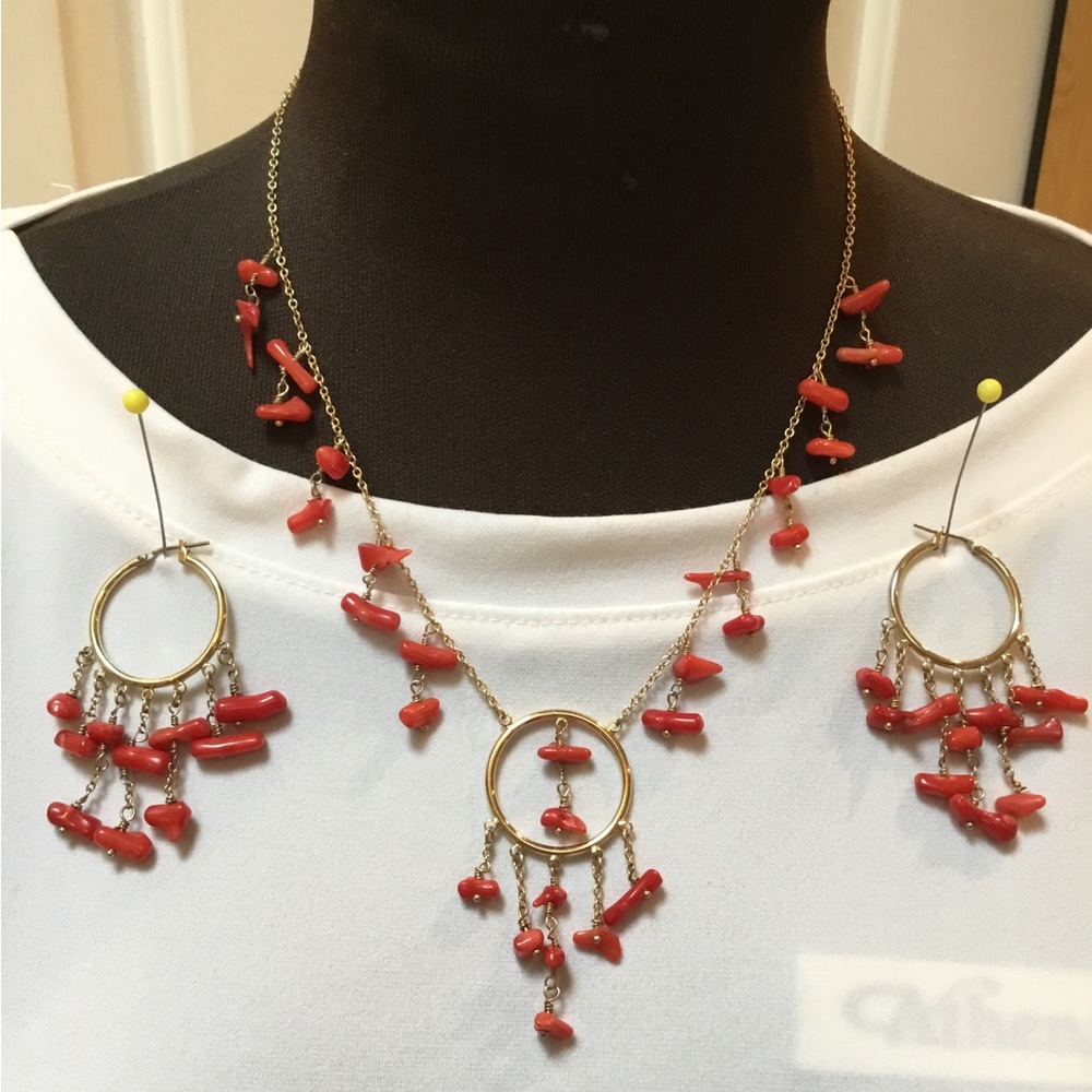 Cookie Lee Red Coral Necklace & Earrings Set